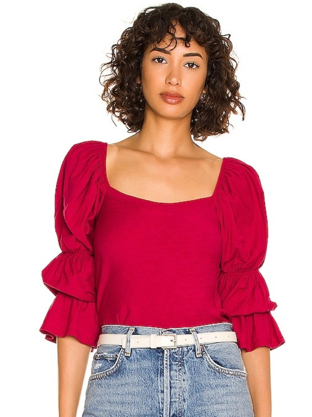 National LTD Hillary Romance Tiered Ruffle Top in Heartbreaker Pima Cotton XS